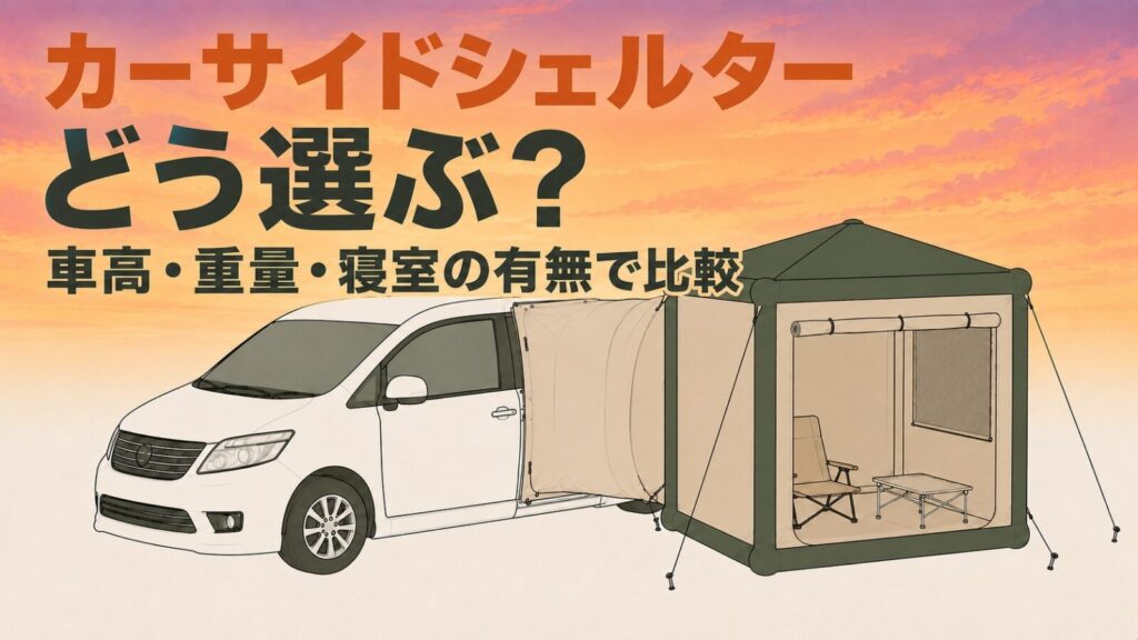 カーサイドシェルターの選び方。車高・重量・寝室の有無で比較する記事のアイキャッチ