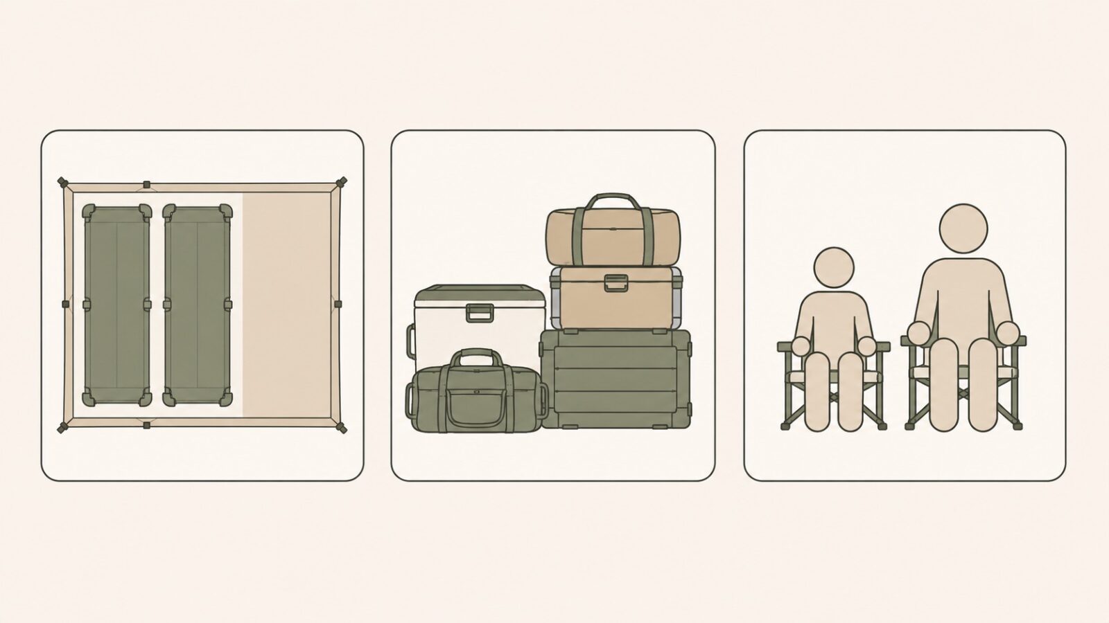 通路・荷物・使う人の3つを並べて示したアイコン図